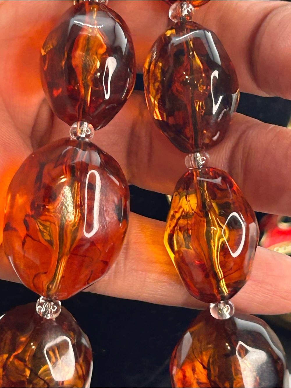Vintage Joan Rivers Faux Amber Bead Necklace in Rich Cognac and Gold-Tone - Picture 13 of 16